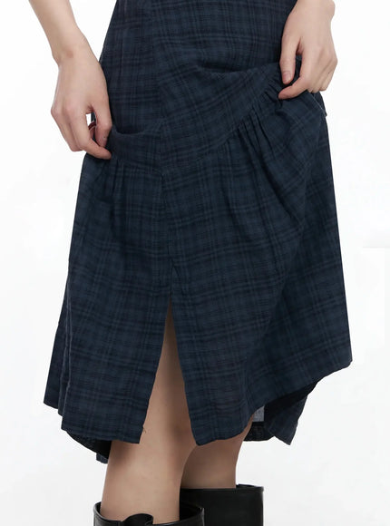 plaid-split-midi-skirt-f516