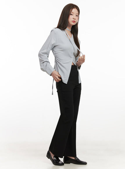 Slim-Fit Button-Down Blouse with Scarf IF505