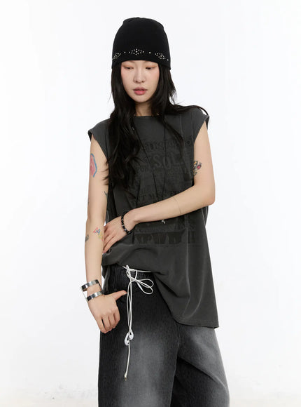 Oversized Pigment Print Sleeveless Top CA508