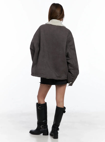 Oversized Suede Shearling Jacket IN528