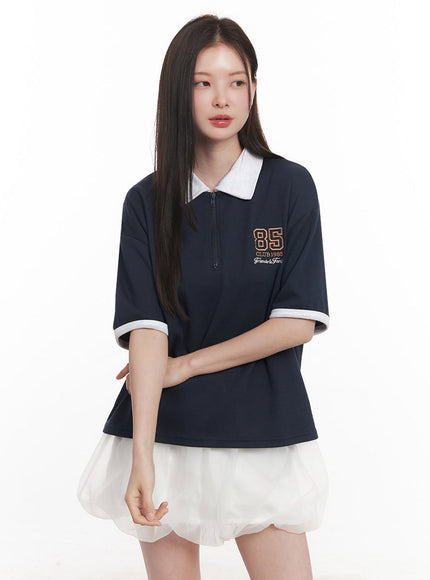 Embroidered Logo Collared Top IY513