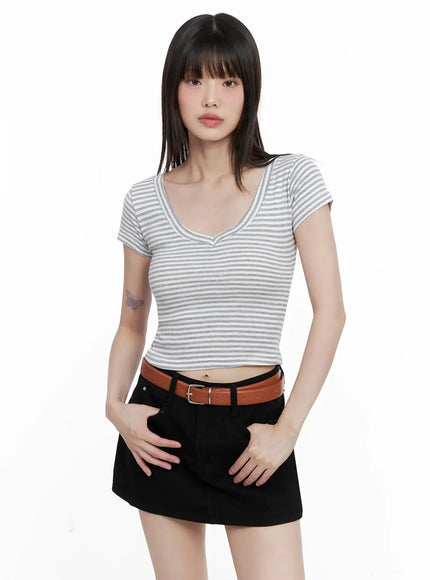 Striped V-Neck Short Sleeve Tee IL531