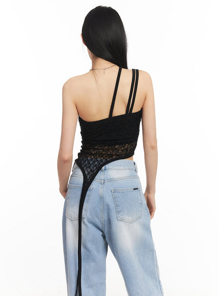 Lace Mesh Asymmetric Tank Top CA516