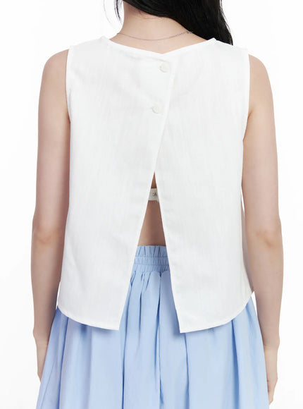 Back Button Sleeveless Top CA509
