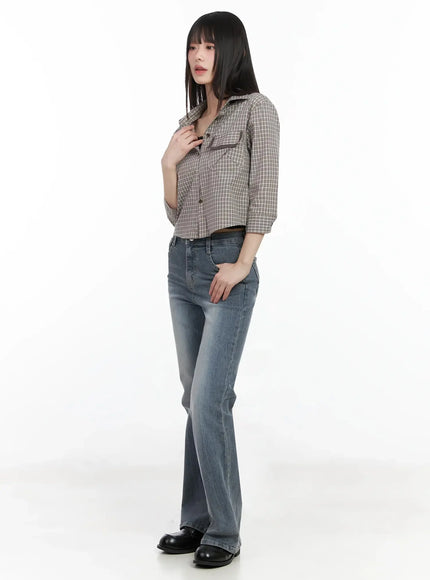 Plaid 3/4 Sleeve Shirt IM523