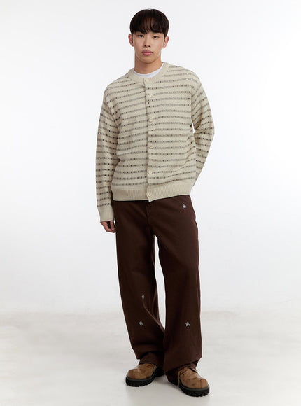 Men's Wide-Leg Pants with Embroidered Flowers IA504