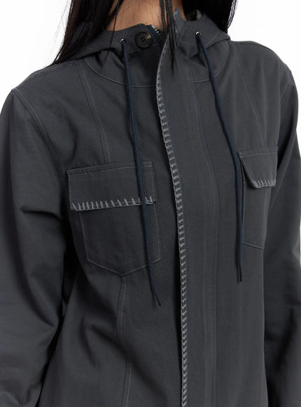 Two-Tone Embroidered Cotton Hoodie Jacket CS511