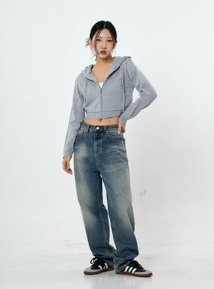 Knit Crop Hoodie Zip Up CS28