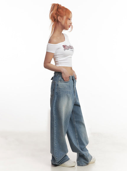 Graphic One-Shoulder Crop Top IA517