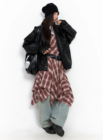 Oversized Faux Leather Baseball Jacket CO515