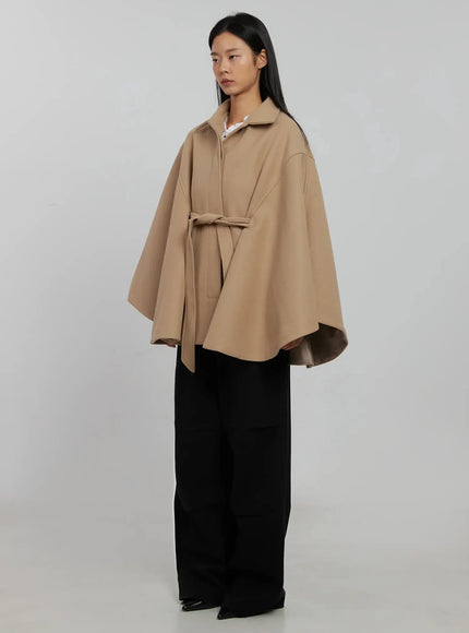 Tie Waist Cape Coat IJ509