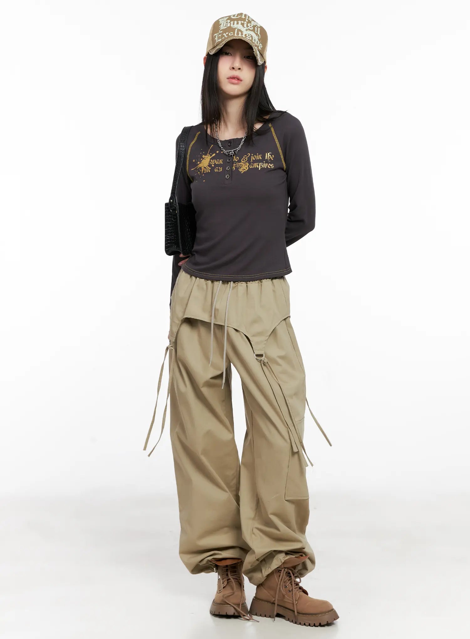 Tattoo Graphic U-Neck Long Sleeve Tee CG526
