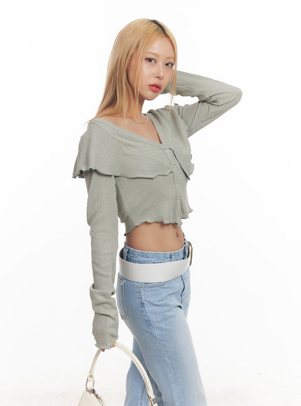 Frill Layered Long-Sleeve Button Crop Top CM505