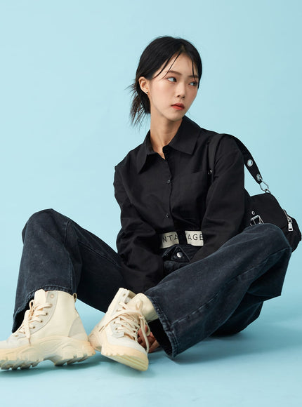 Four Buttoned Open Black Jeans CU8