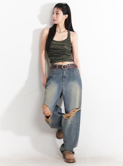 Rachael Distressed Wide-Leg Jeans CA514