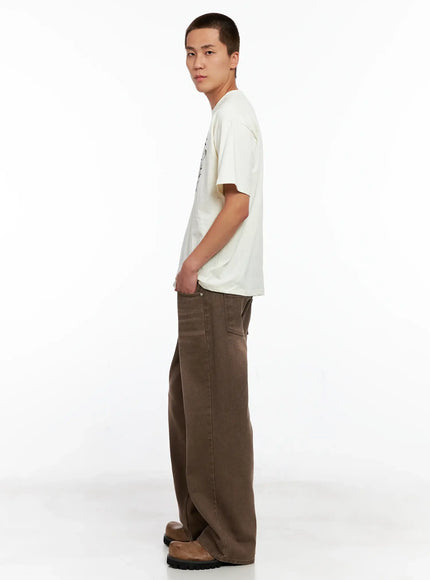 Men's Washed Wide-Leg Denim Jeans IG511