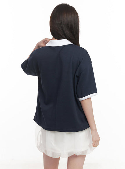 Embroidered Logo Collared Top IY513
