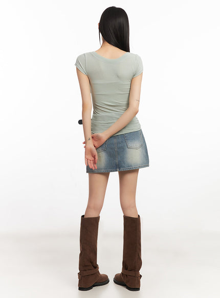 Washed Denim Mini Skirt IA528