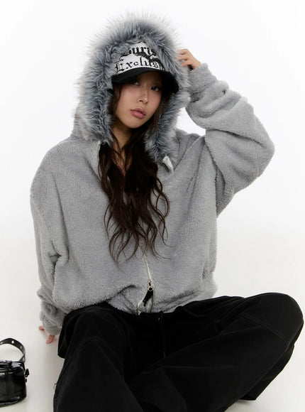 Faux Fur Fleece Zip-Up Hoodie CN527