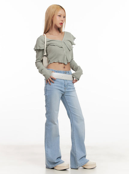 Frill Layered Long-Sleeve Button Crop Top CM505