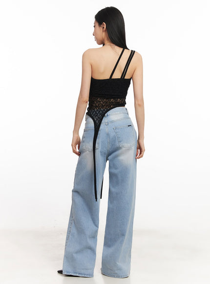 Lace Mesh Asymmetric Tank Top CA516