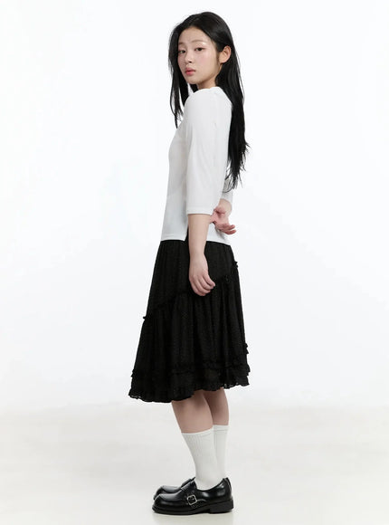 Polka Dot Ruffle Hem Midi Skirt IM513