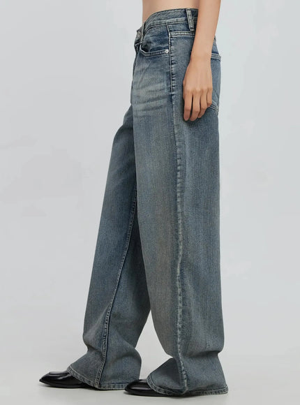 Amora Vintage Washed Wide-leg Jeans IO530