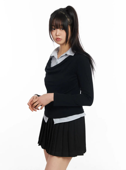 layered-button-up-cowl-neck-long-sleeve-top-cf504