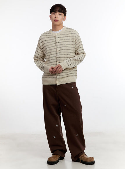 Men's Wide-Leg Pants with Embroidered Flowers IA504