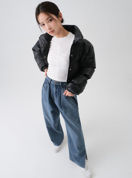 Faux Leather Cropped Puffer Jacket CS07