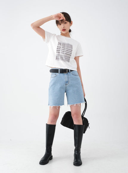 Raw Hem Long Denim Shorts CA29