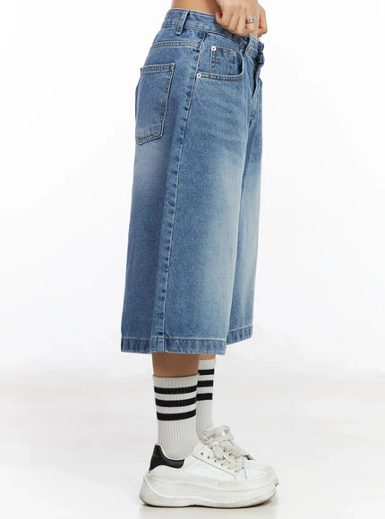 High-Waist Washed Wide-Leg Jorts IA507