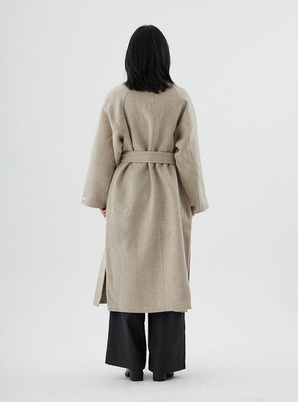 V-Neck Waist Tie Long Coat ON02