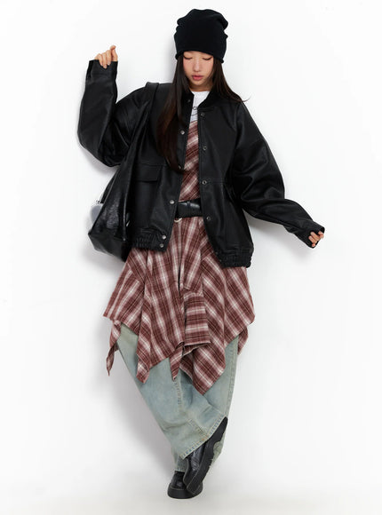 Oversized Faux Leather Baseball Jacket CO515
