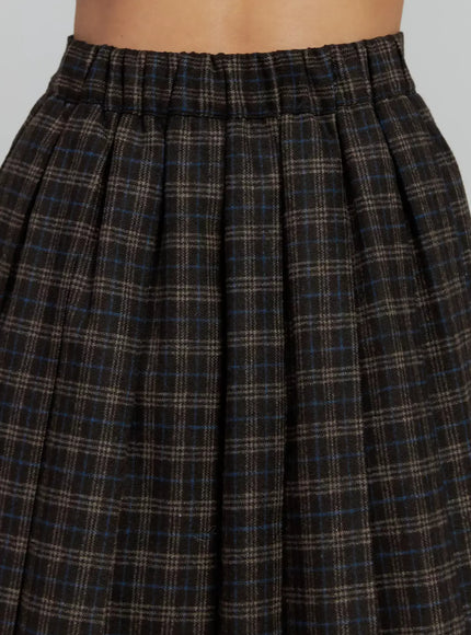 Plaid Pleated Midi Skirt IJ502