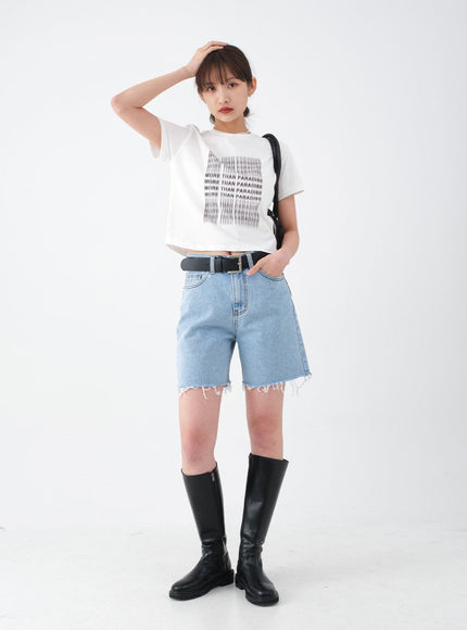 Raw Hem Long Denim Shorts CA29
