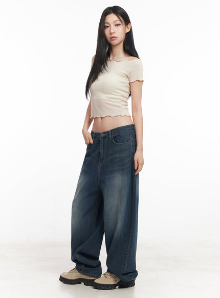 Sheer Frill Off-Shoulder Crop Top IY516