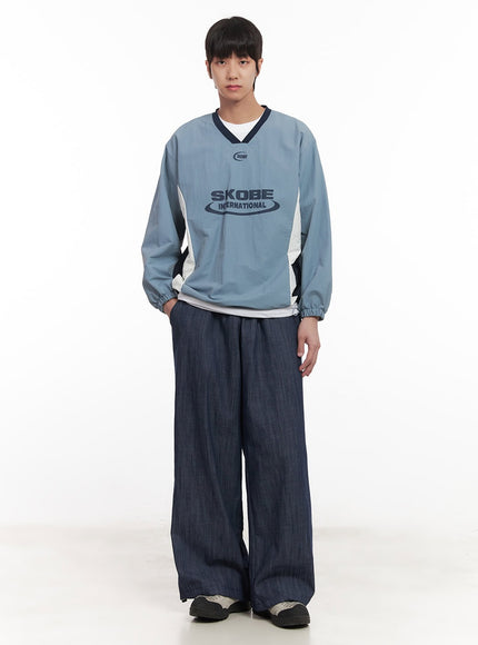 Men's V-Neck Windbreaker Sweatshirt (Light Blue) IM518