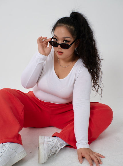 Plus U-Neck Long Sleeve Cropped Top ID27