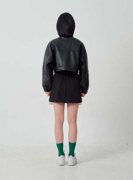 Faux Leather Cropped Jacket OF301