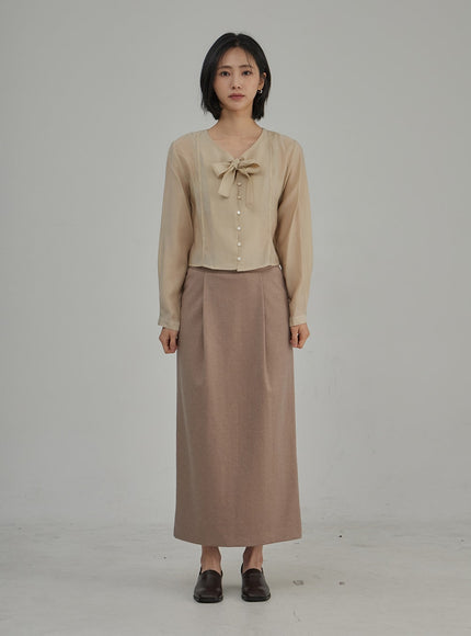 Ribbon Detail Button Cropped Blouse OJ304