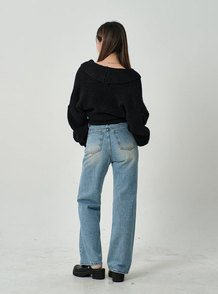 Off-Shoulder V-Neck Crossed Sweater CD19