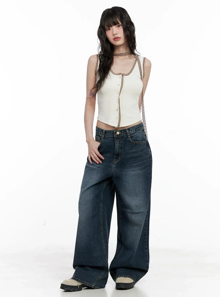 Embroidered Lace Trim Tank Top IL531