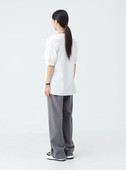 Square Neck Button-Down Slit Blouse OU19