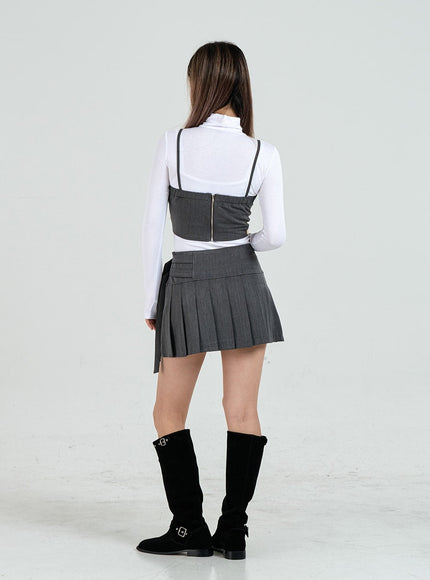 Pleated Side Belt Mini Skirt CO12