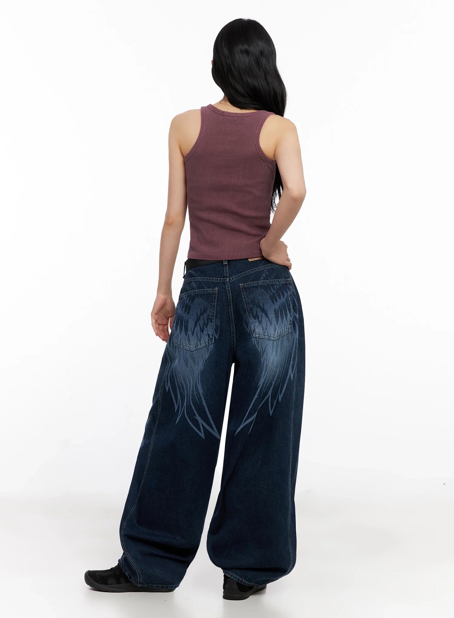Sohee Angel Wing Print Wide-Leg Jeans IG508