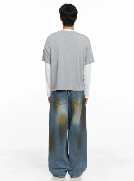 Men's Layered Semi-Crop T-Shirt IO516