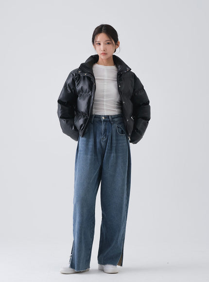 Faux Leather Cropped Puffer Jacket CS07