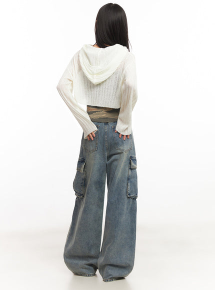 Zip-Up Sheer Hooded Cardigan IA528