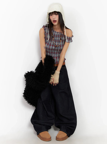 plaid-off-shoulder-blouse-in503